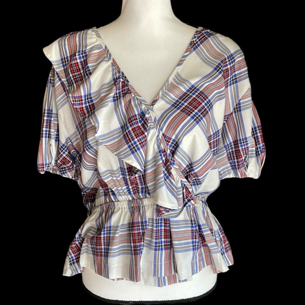NWT Free Assembly Plaid Ruffle Top L - Picture 2 of 13
